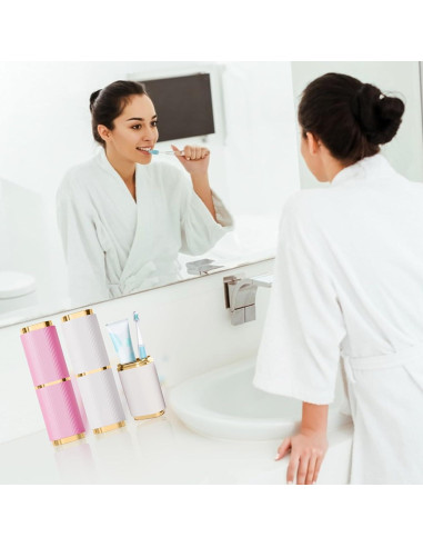 Estuche de Cepillo de Dientes JLNGTHONG 2 Piezas Rosa Blanco