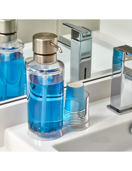 Dispensador de Enjuague Bucal iDesign Clarity 764 ml con Tazas