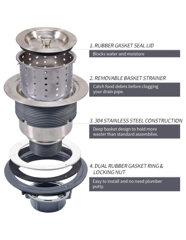 Desagüe de Fregadero KONE 3-1/2" Acero Inoxidable Removible