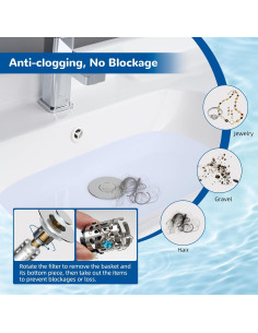 Hibbent Filtro de Drenaje 3 en 1 para Lavabo Cromo 2 Piezas 2