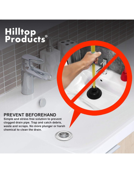 4 Filtros y Tapones de Lavabo Hilltop Acero Inoxidable