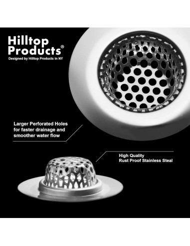 4 Filtros y Tapones de Lavabo Hilltop Acero Inoxidable