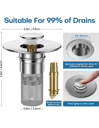 Filtro de Drenaje de Lavabo Cielurfa 2 Pcs Acero Inoxidable
