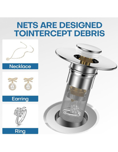 Filtro de Drenaje de Lavabo Cielurfa 2 Pcs Acero Inoxidable