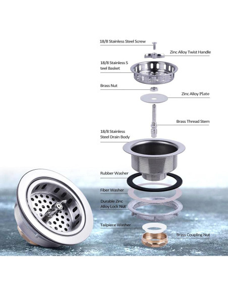 Desagüe de Cocina VARNAHOME Acero Inoxidable 304 8,89-10,16 cm