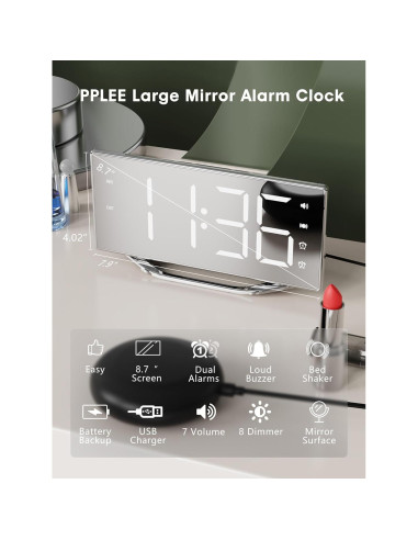 Reloj Despertador Digital PPLEE con Sacudidor y USB 8.7"