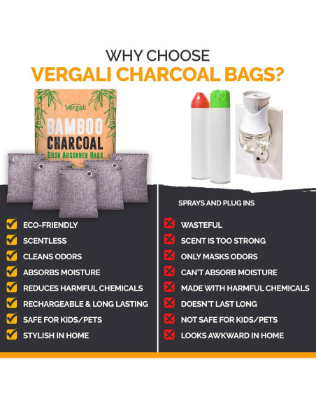 10 Bolsas Absorbentes de Olores Carbón Activado Vergali