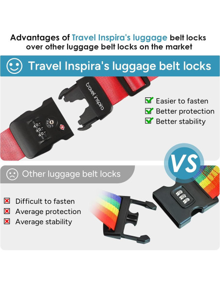 Correas de Equipaje Travel Inspira TSA Ajustables Rojo Correas de Equipaje Travel Inspira TSA Ajustables Rojo