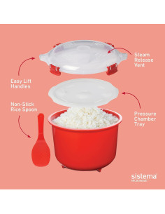 Cocedor de Arroz y Recipiente Microondas Sistema 2.6L Rojo 2