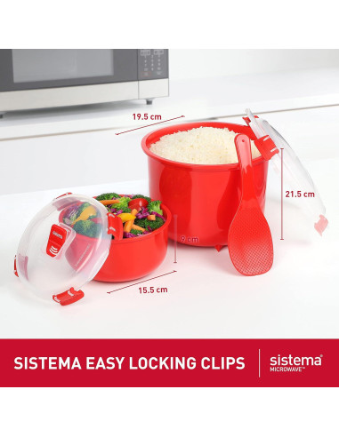 Cocedor de Arroz y Recipiente Microondas Sistema 2.6L Rojo