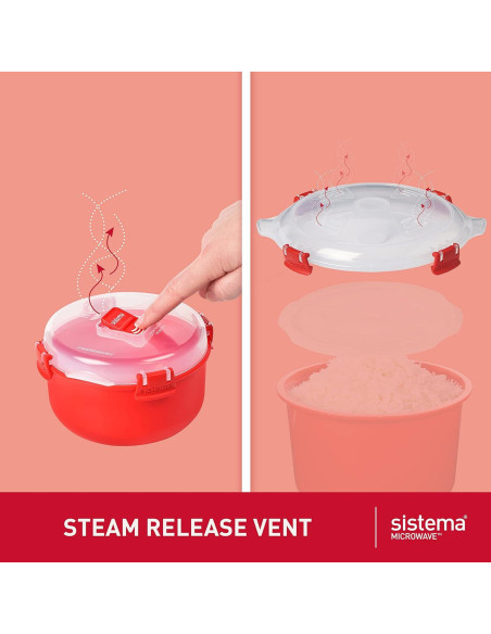 Cocedor de Arroz y Recipiente Microondas Sistema 2.6L Rojo Cocedor de Arroz y Recipiente Microondas Sistema 2.6L Rojo