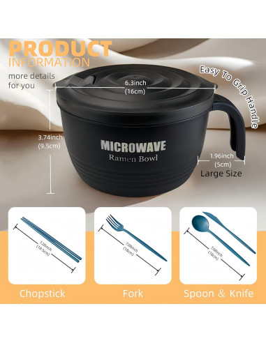Tazón de Ramen Grande Layron 1,27 L Microondas Negro