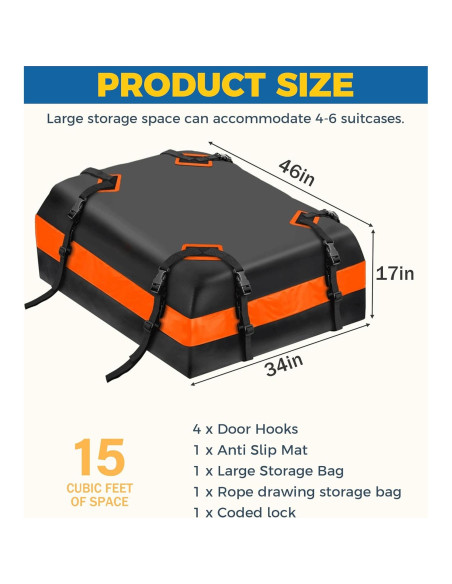 Portaequipajes de Techo UBOG 15 Pies Cúbicos Impermeable