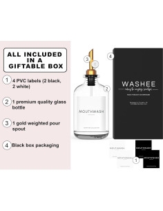 Dispensador de Enjuague Bucal Vidrio WASHEE 375 ml con Etiquetas 2