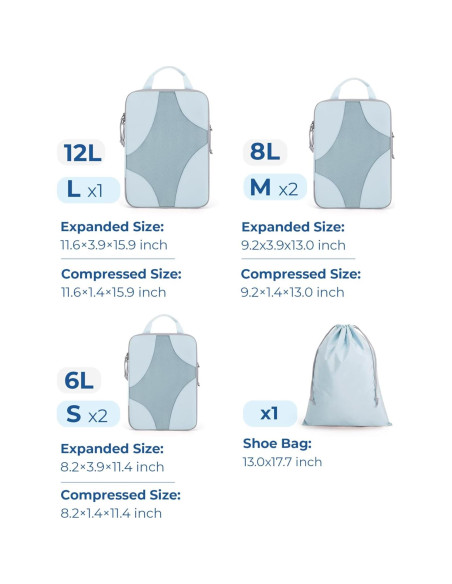 Cubos de Compresión BAGSMART 6-Pack para Viajes 1L+2M+2S