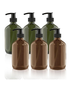 6 Botellas de Plástico Dispensador 300ml WANBAO Ámbar Verde