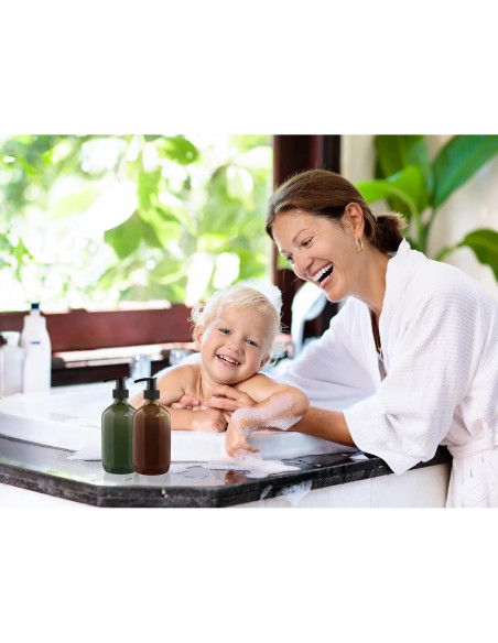 6 Botellas de Plástico Dispensador 300ml WANBAO Ámbar Verde