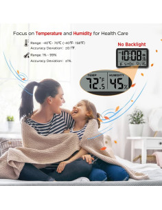 Reloj de Pared Digital WallarGe Negro con Temperatura y Humedad 2