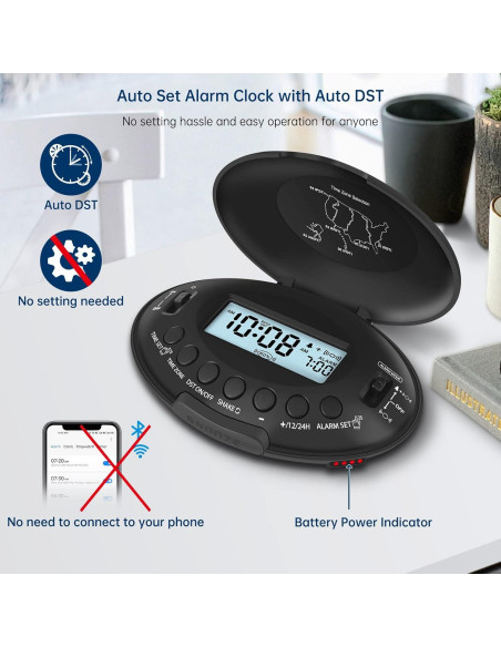 Reloj Despertador Vibrante DreamSky DS2202 Negro Portátil Reloj Despertador Vibrante DreamSky DS2202 Negro Portátil