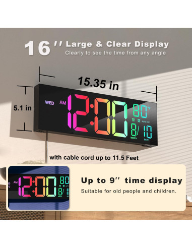 Reloj de Pared Digital JALL 40,6 cm con Control Remoto