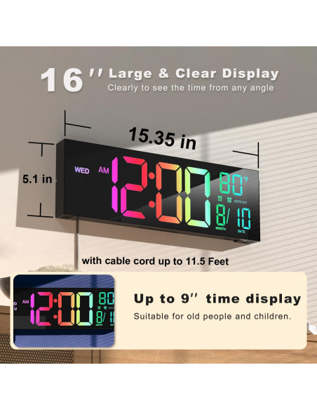 Reloj de Pared Digital JALL 40,6 cm con Control Remoto