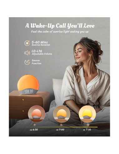 Despertador Ecozy con Luz del Amanecer y Sonidos Relajantes