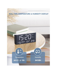 Reloj Despertador Digital de Madera PPLEE con Cargador USB 2