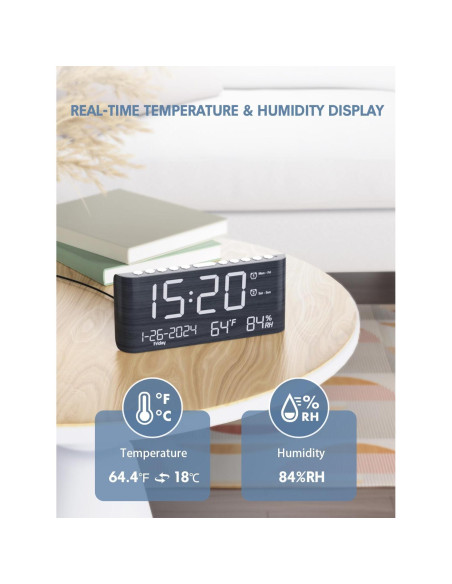 Reloj Despertador Digital de Madera PPLEE con Cargador USB