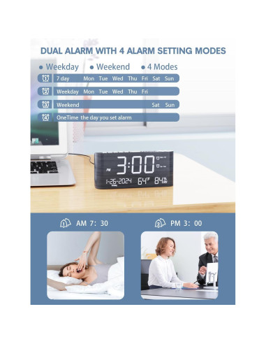 Reloj Despertador Digital de Madera PPLEE con Cargador USB