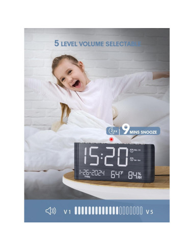 Reloj Despertador Digital de Madera PPLEE con Cargador USB