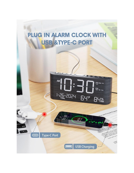Reloj Despertador Digital de Madera PPLEE con Cargador USB