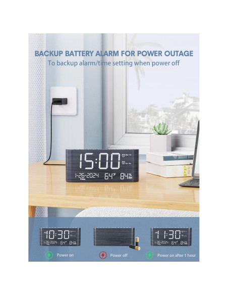 Reloj Despertador Digital de Madera PPLEE con Cargador USB