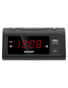 Reloj Despertador Digital SHARP con Carga USB-C y Doble Alarma