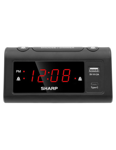 Reloj Despertador Digital SHARP con Carga USB-C y Doble Alarma