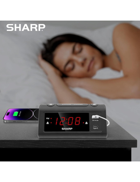 Reloj Despertador Digital SHARP con Carga USB-C y Doble Alarma Reloj Despertador Digital SHARP con Carga USB-C y Doble Alarma