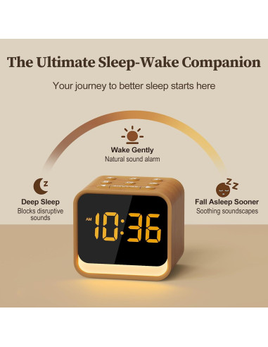 Reloj Despertador de Madera Housbay con Sonido Blanco