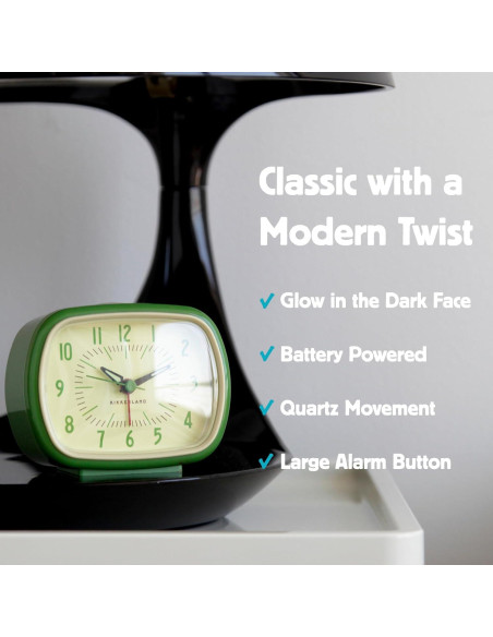 Reloj Despertador Analógico Kikkerland Retro Verde 10.8 cm