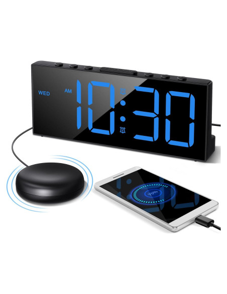 Reloj Despertador Ruidoso CandyHome con Vibrador USB Negro