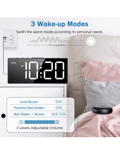 Reloj Despertador Ruidoso CandyHome con Vibrador USB Negro 2