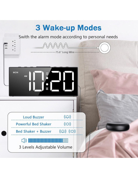 Reloj Despertador Ruidoso CandyHome con Vibrador USB Negro