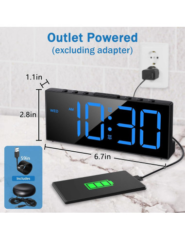 Reloj Despertador Ruidoso CandyHome con Vibrador USB Negro