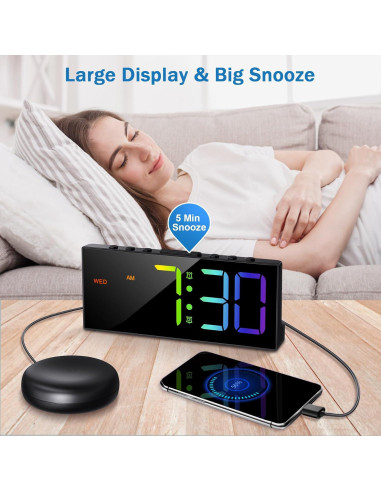 Reloj Despertador Ruidoso CandyHome con Vibrador USB Negro