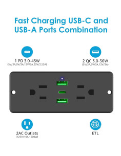 Toma de Corriente Empotrada HHSOET 45W con USB y USB-C 2