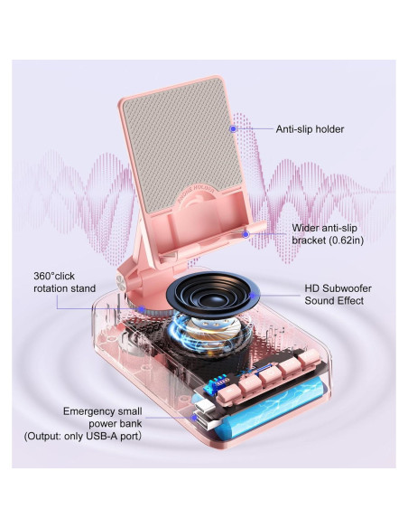 Soporte para Teléfono Joymate con Altavoz Bluetooth Rosa