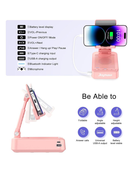 Soporte para Teléfono Joymate con Altavoz Bluetooth Rosa