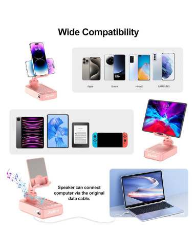 Soporte para Teléfono Joymate con Altavoz Bluetooth Rosa
