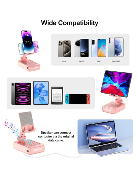 Soporte para Teléfono Joymate con Altavoz Bluetooth Rosa