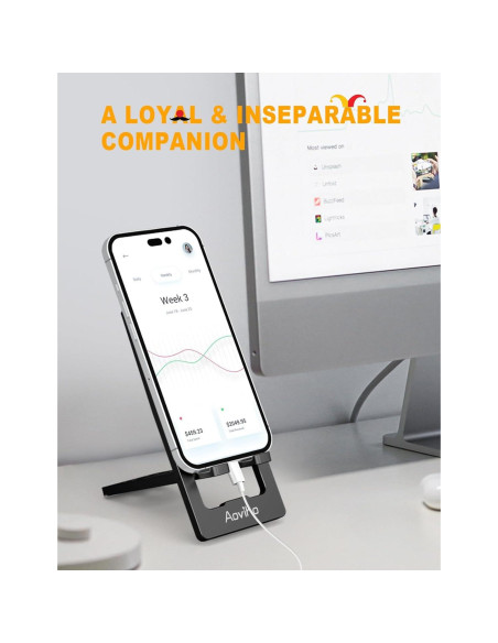 Soporte de Teléfono Plegable Aoviho Aluminio Negro 3.7-7"