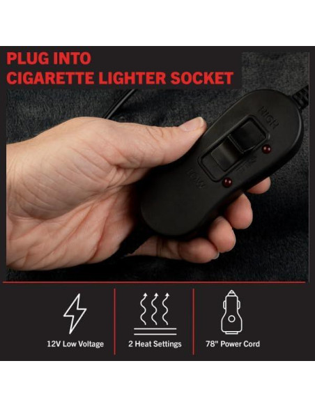 Manta Calentada Stalwart 12V para Auto 149x109 cm Negra