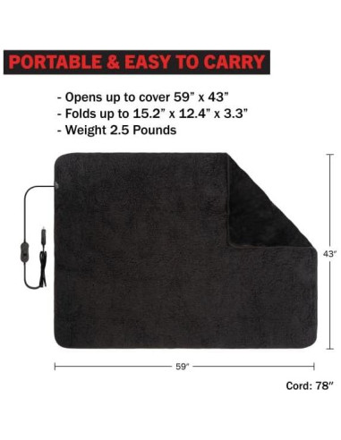 Manta Calentada Stalwart 12V para Auto 149x109 cm Negra